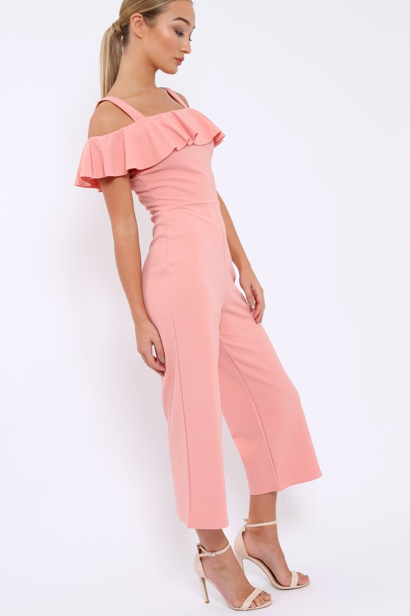 Pink Cold Shoulder Jumpsuit - Linora-Jumpsuits