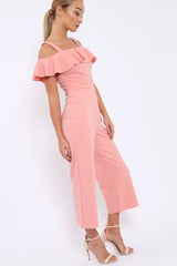 Pink Cold Shoulder Jumpsuit - Linora-Jumpsuits
