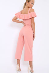 Pink Cold Shoulder Jumpsuit - Linora-Jumpsuits