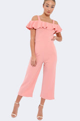 Pink Cold Shoulder Jumpsuit - Linora-Jumpsuits