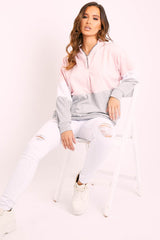 Pink Colour Block 3/4 Zip Hoodie - Carlie-Hoodies