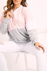 Pink Colour Block 3/4 Zip Hoodie - Carlie-Hoodies