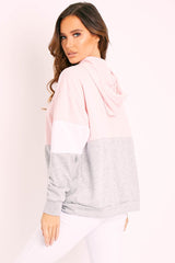 Pink Colour Block 3/4 Zip Hoodie - Carlie-Hoodies
