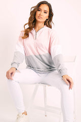 Pink Colour Block 3/4 Zip Hoodie - Carlie-Hoodies