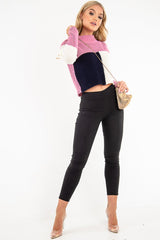 Pink Colour Block Chunky Knit Jumper - Maebel-Jumper