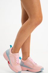 Pink Colour Block Chunky Lace Up Trainers - Karsen-Trainers