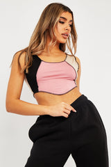 Pink Colour Block Exposed Seam Crop Top - Naloni-Crop Tops