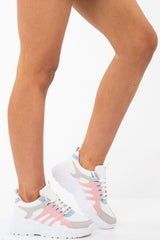 Pink Colour Block Slogan Tape Trainers - Jackelin-Trainers
