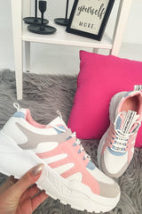 Pink Colour Block Slogan Tape Trainers - Jackelin-Trainers