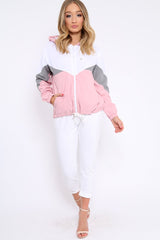 Pink Colour Block Windbreaker Jacket - Karina-Jackets