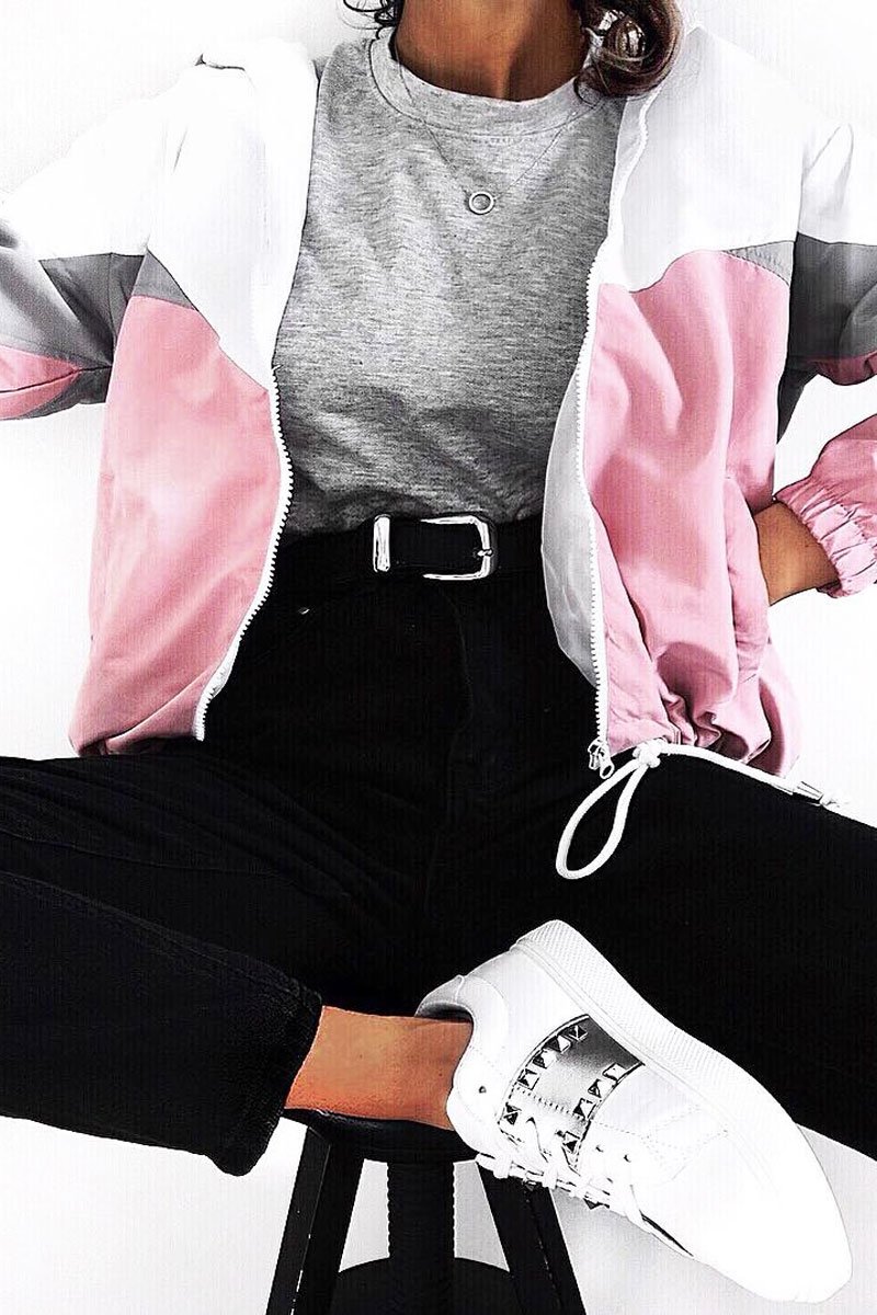 Pink Colour Block Windbreaker Jacket - Karina-Jackets