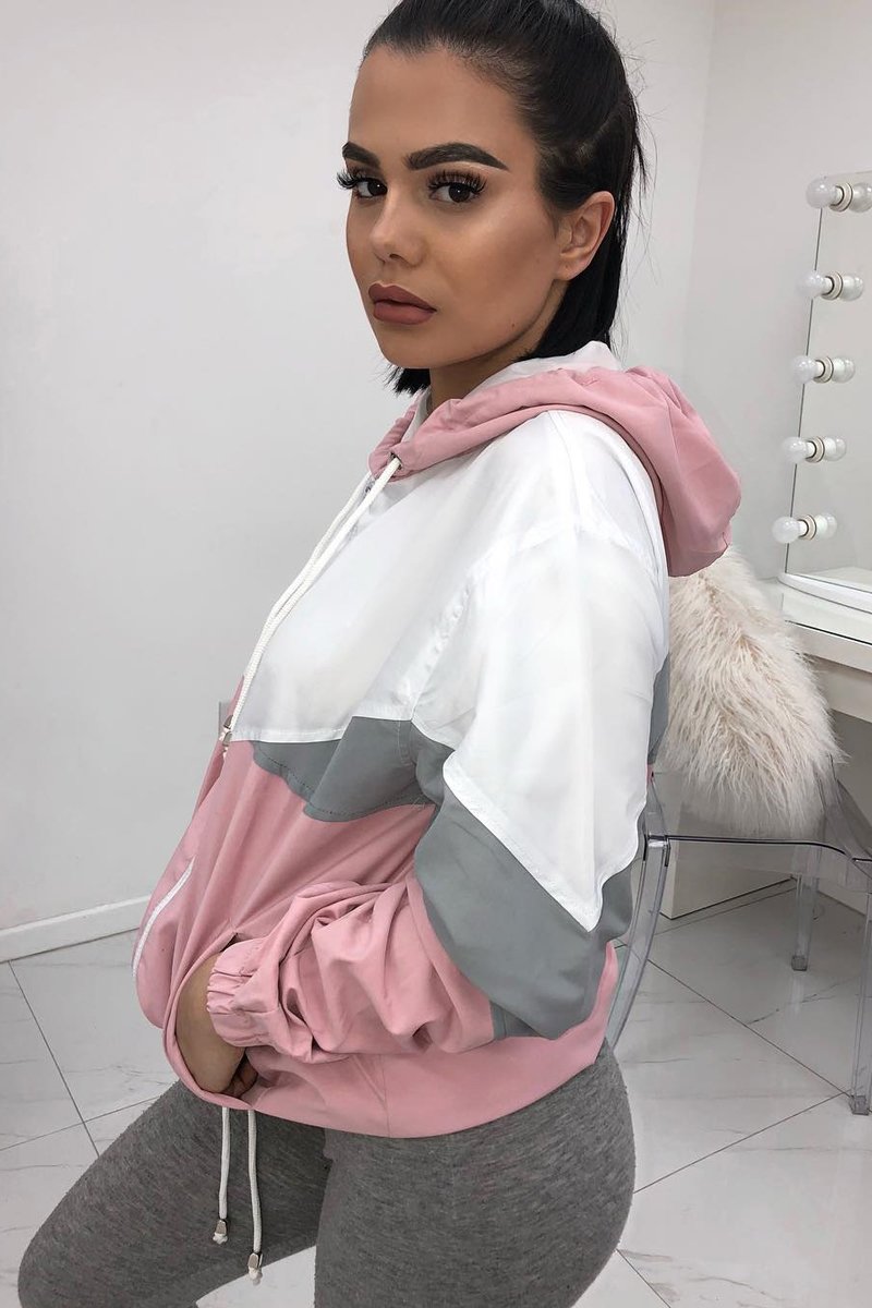 Pink Colour Block Windbreaker Jacket - Karina-Jackets