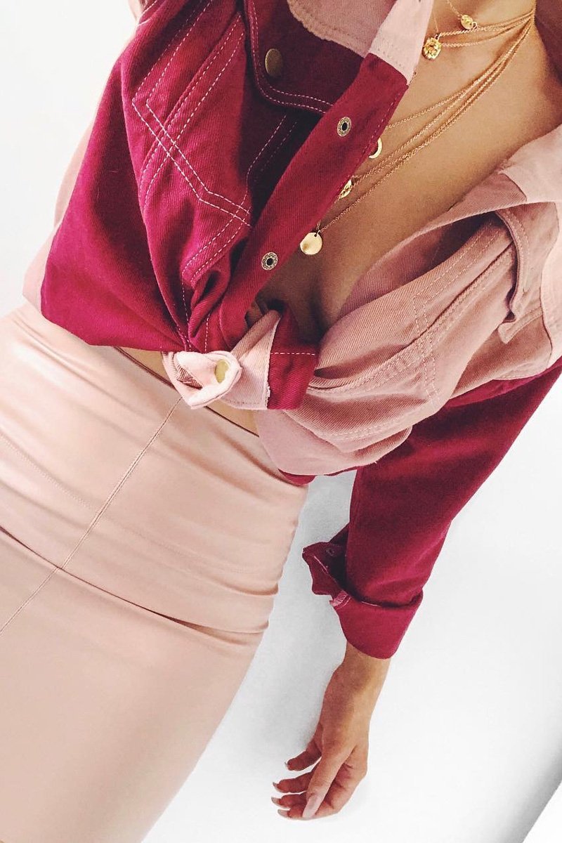 Pink Contrast Oversized Denim Jacket - Keeli-Denim Jackets
