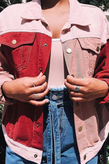Pink Contrast Oversized Denim Jacket - Keeli-Denim Jackets