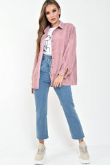 Pink Corduroy Button Front Long Sleeve Shirt - Falcon-Shirts