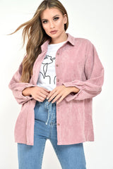 Pink Corduroy Button Front Long Sleeve Shirt - Falcon-Shirts