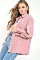 Pink Corduroy Button Front Long Sleeve Shirt - Falcon-Shirts