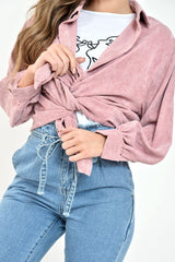 Pink Corduroy Button Front Long Sleeve Shirt - Falcon-Shirts