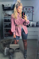 Pink Corduroy Button Front Long Sleeve Shirt - Falcon-Shirts