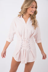 Pink Corset Front Shirt Dress - Malika-Shirts