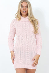 Pink Cowl Neck Knitted Dress-Loria-Dresses