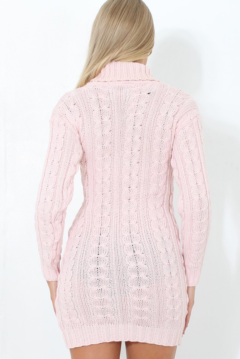 Pink Cowl Neck Knitted Dress-Loria-Dresses