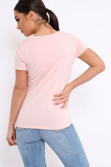 Pink Crew Neck Girls Face T Shirt with Tassels - Lenna-Tops