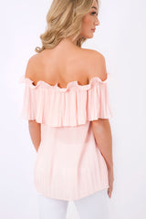 Pink Crinkle Off Shoulder Top - Lucille-Tops