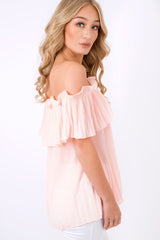 Pink Crinkle Off Shoulder Top - Lucille-Tops