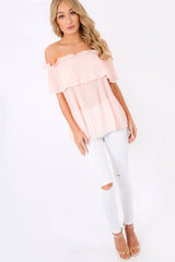 Pink Crinkle Off Shoulder Top - Lucille-Tops