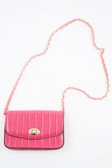 Pink Croc Gold Buckle Clutch Bag - Kenidi-Bags