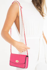 Pink Croc Gold Buckle Clutch Bag - Kenidi-Bags
