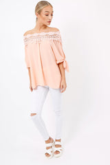Pink Crochet Bardot Top - Evelina-Tops