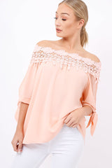 Pink Crochet Bardot Top - Evelina-Tops