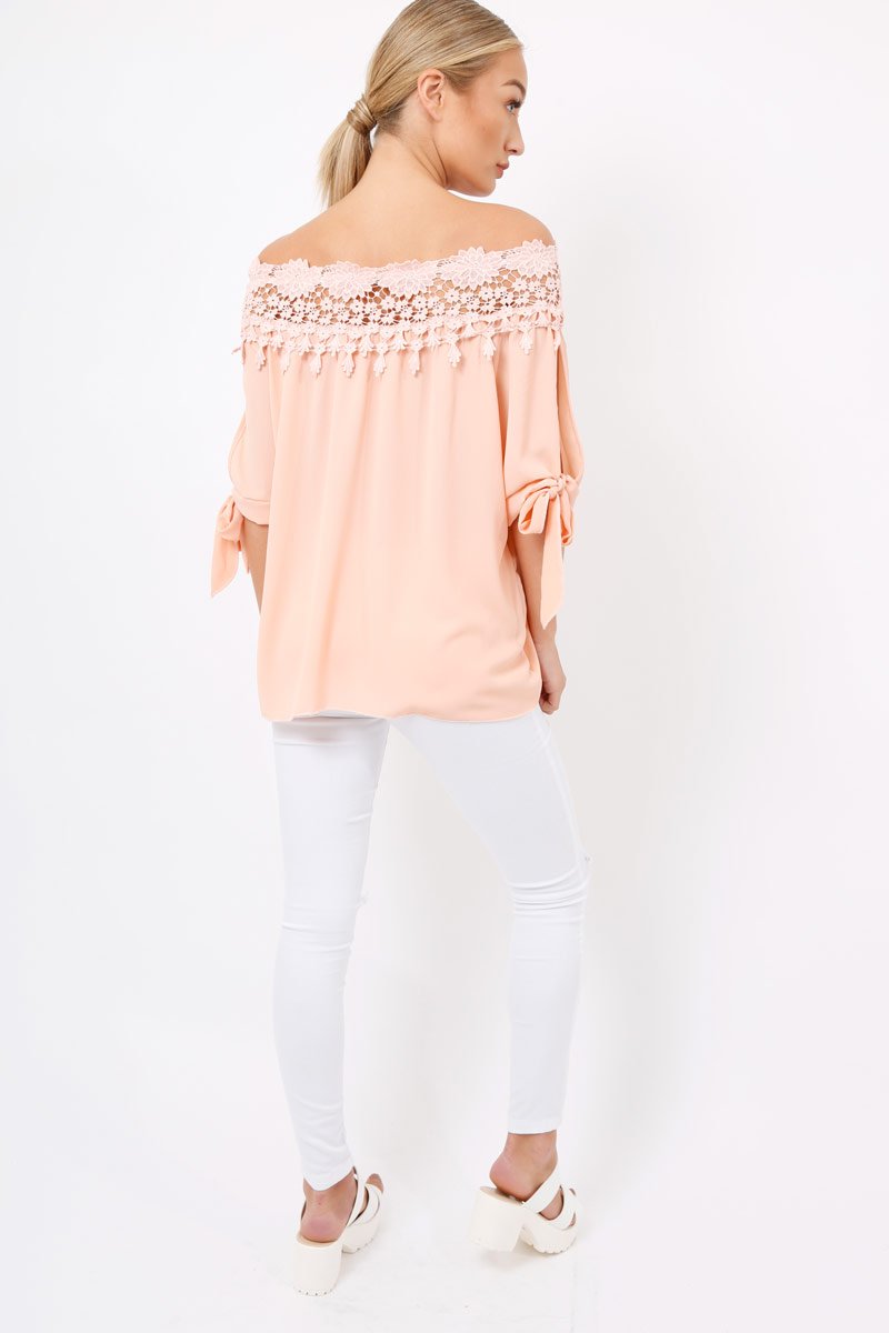 Pink Crochet Bardot Top - Evelina-Tops