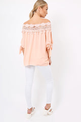 Pink Crochet Bardot Top - Evelina-Tops