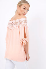 Pink Crochet Bardot Top - Evelina-Tops