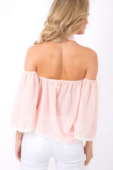Pink Crochet Front Halter Neck Top - Lacie-Tops