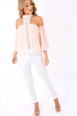 Pink Crochet Front Halter Neck Top - Lacie-Tops