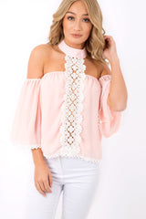 Pink Crochet Front Halter Neck Top - Lacie-Tops