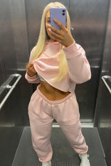 Pink Cropped Oversized Hoodie and Joggers Co-ord - Karenza-Loungewear