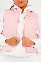 Pink Cropped Puffer Gilet - Zura-Jackets