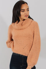 Pink Cropped Roll Neck Jumper - Sophia-Jumper