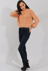 Pink Cropped Roll Neck Jumper - Sophia-Jumper