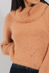Pink Cropped Roll Neck Jumper - Sophia-Jumper