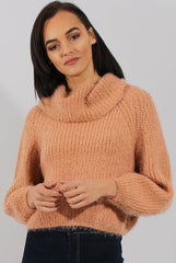 Pink Cropped Roll Neck Jumper - Sophia-Jumper