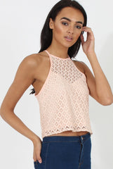 Pink Crotchet High Neck Top - Azaela-Tops