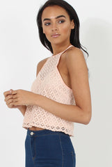 Pink Crotchet High Neck Top - Azaela-Tops
