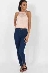 Pink Crotchet High Neck Top - Azaela-Tops
