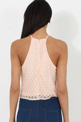 Pink Crotchet High Neck Top - Azaela-Tops